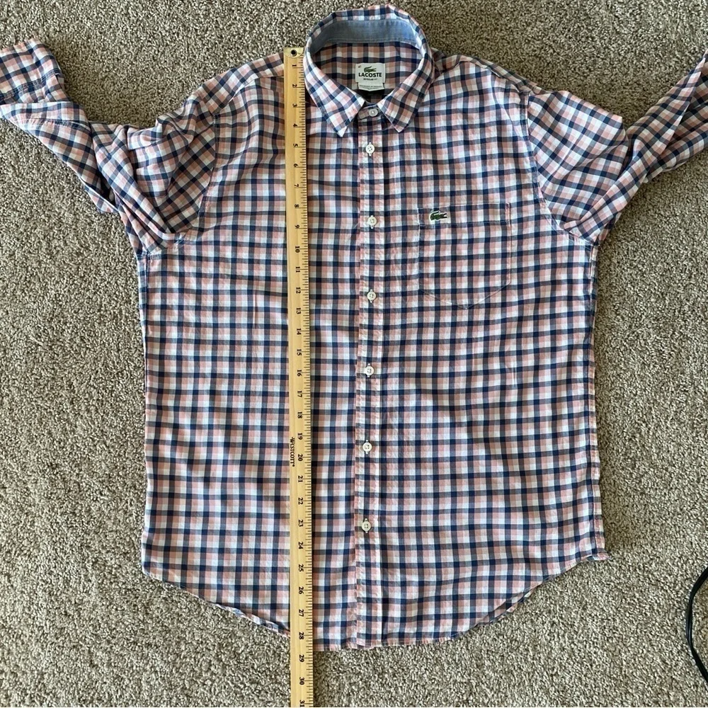Lacoste Regular Fit Long Sleeve Lightweight Button Shirt Gingham Sz 41 (M-L) - Picture 9 of 11